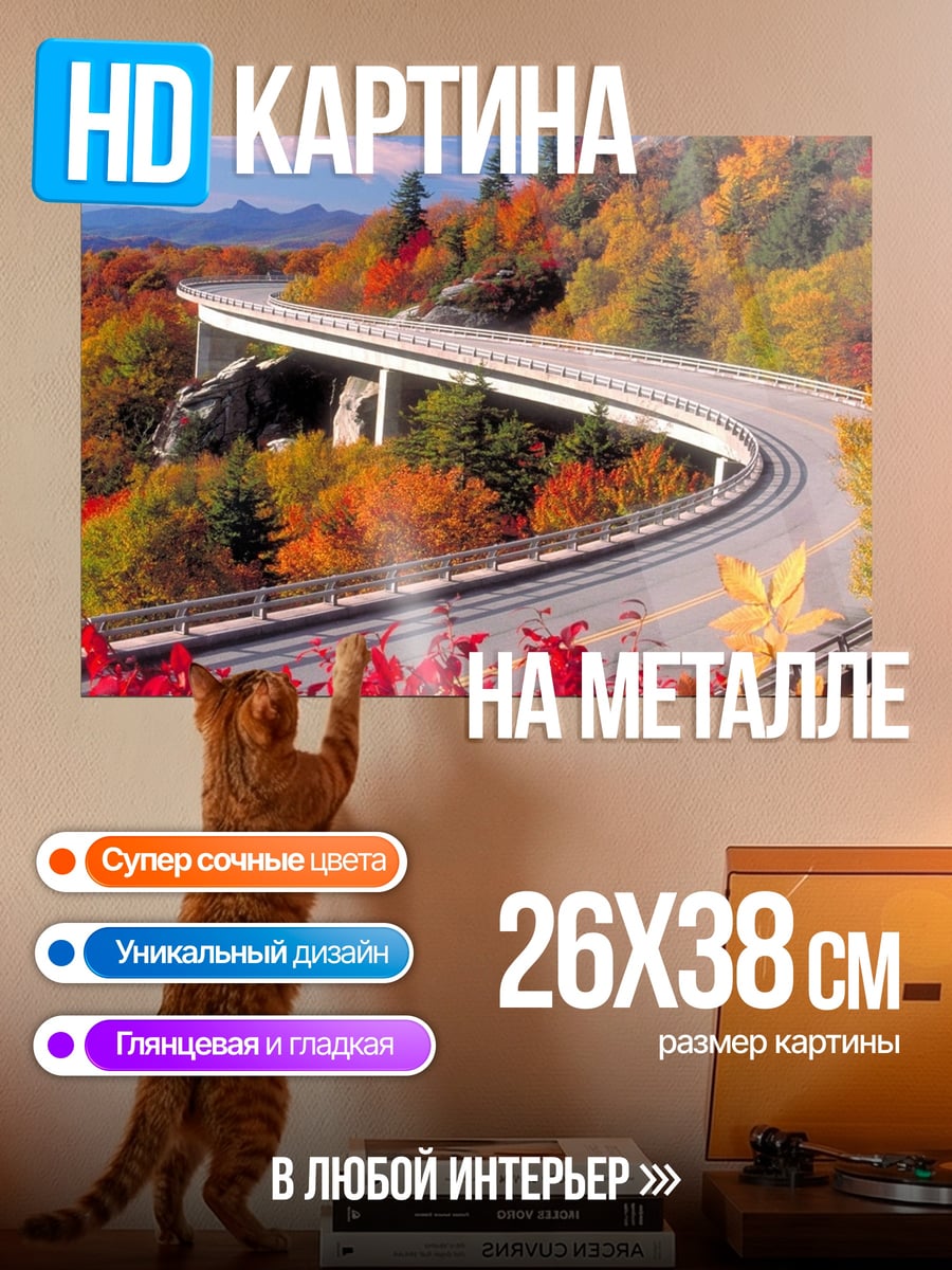 Картина на металле Осенняя дорога в горах