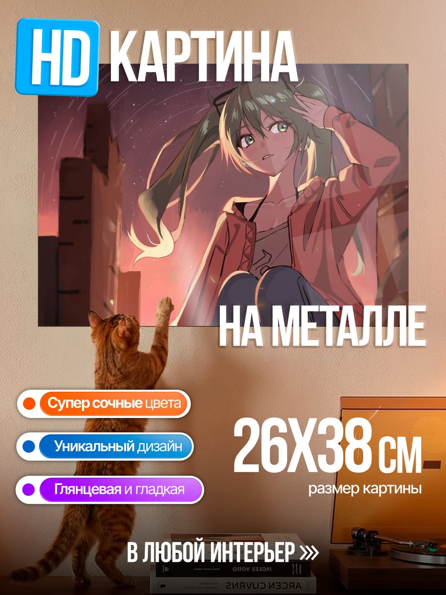 Картина на металле Девушка на крыше
