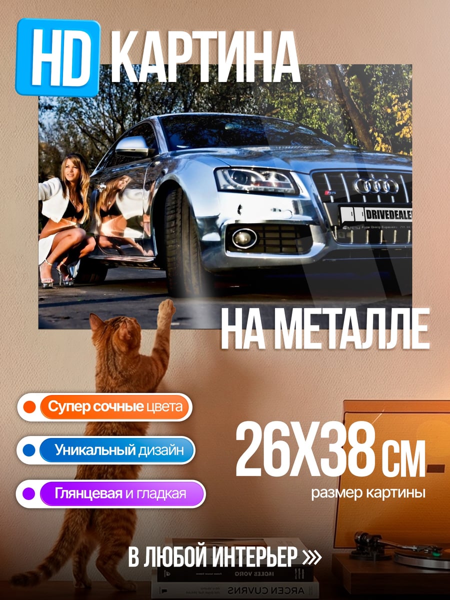 Картина на металле Девушка и Ауди
