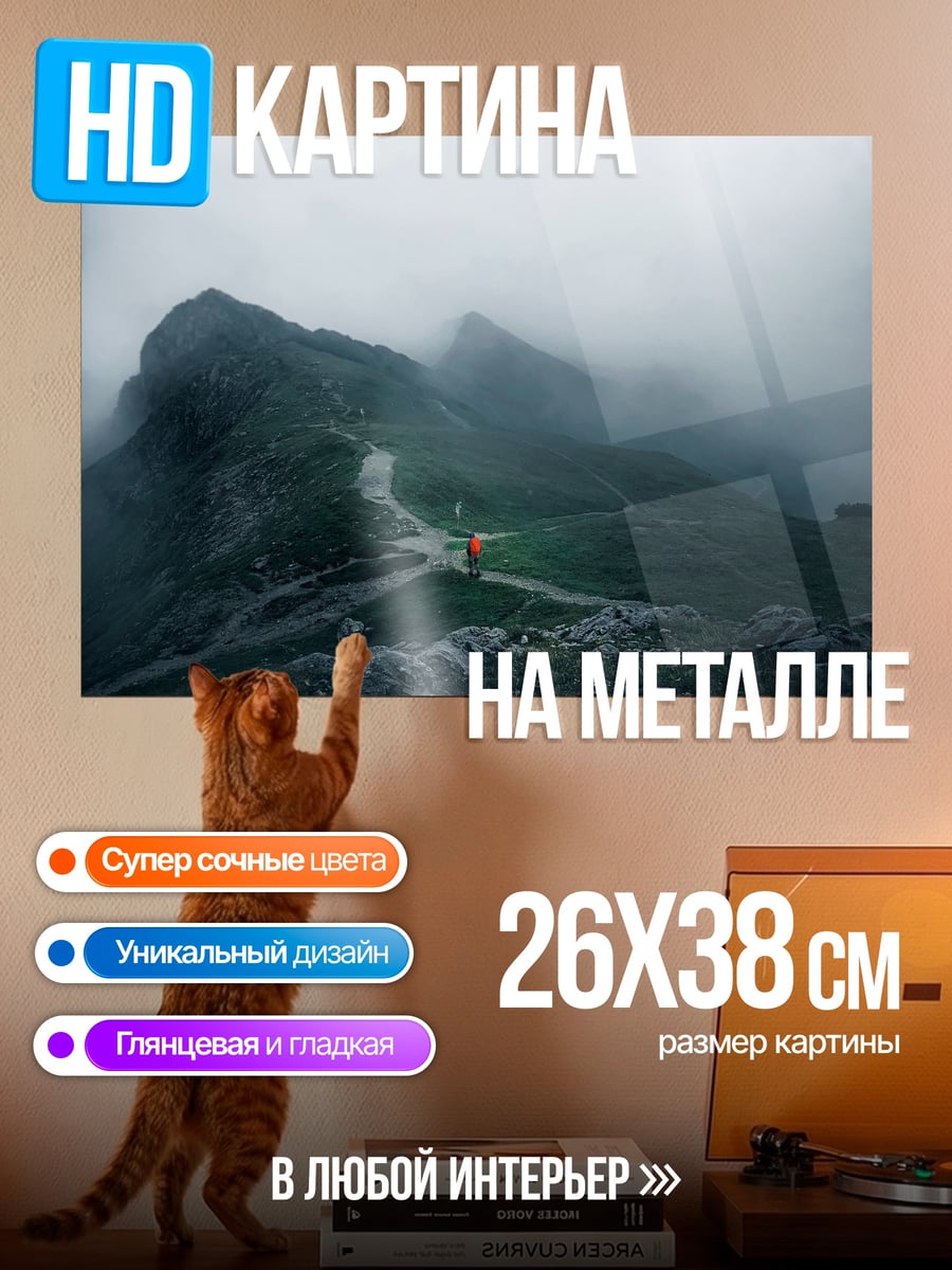 Картина на металле туманные горы тропа
