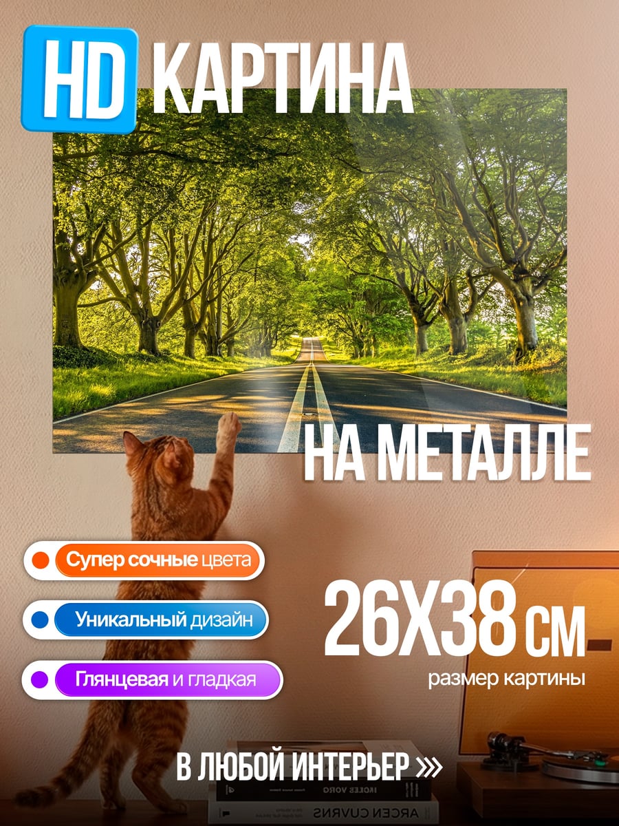 Картина на металле дорога в лесу