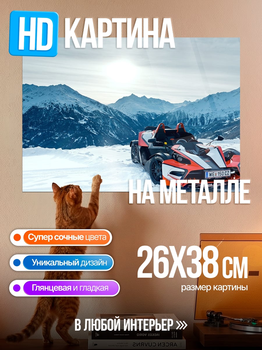 Картина на металле Спортивный автомобиль в снегу