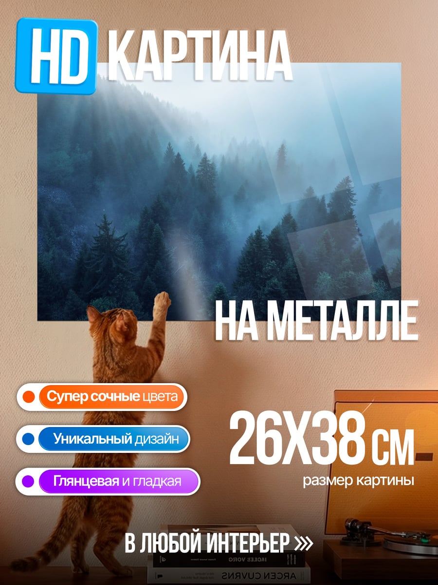 Картина на металле Туманный лес на рассвете