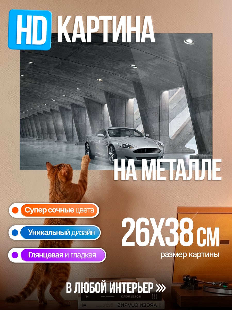 Картина на металле Серебристый спорткар