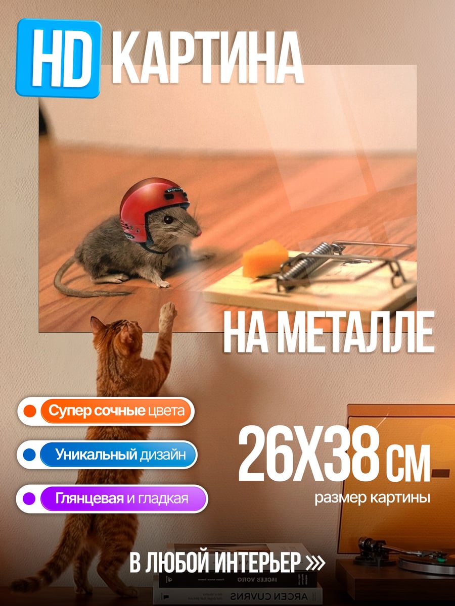 Картина на металле Мышь в шлеме