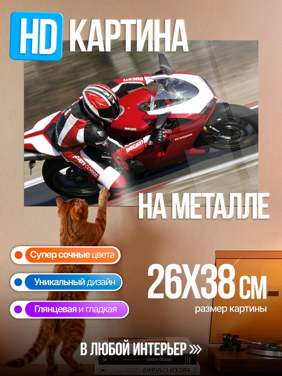 Картина на металле Спортивный мотоцикл гонка