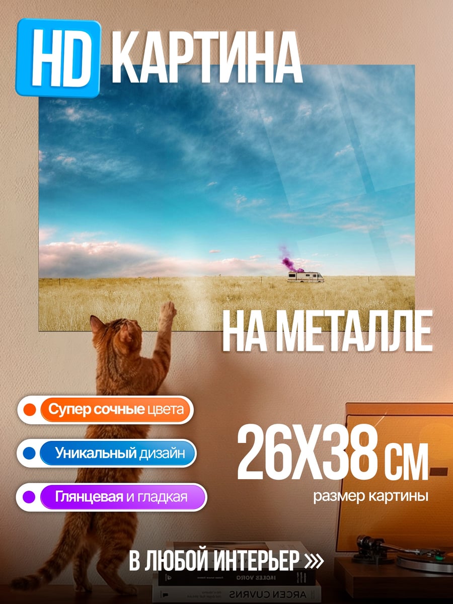 Картина на металле Самолет в поле