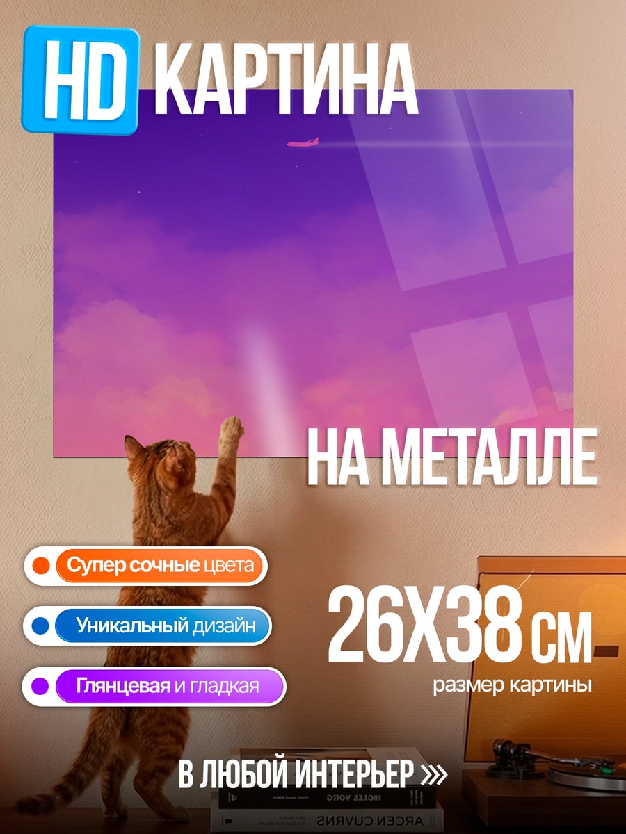 Картина на металле Самолет в закате