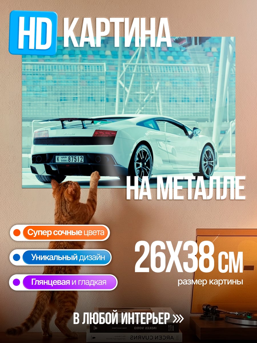 Картина на металле Белый спорткар