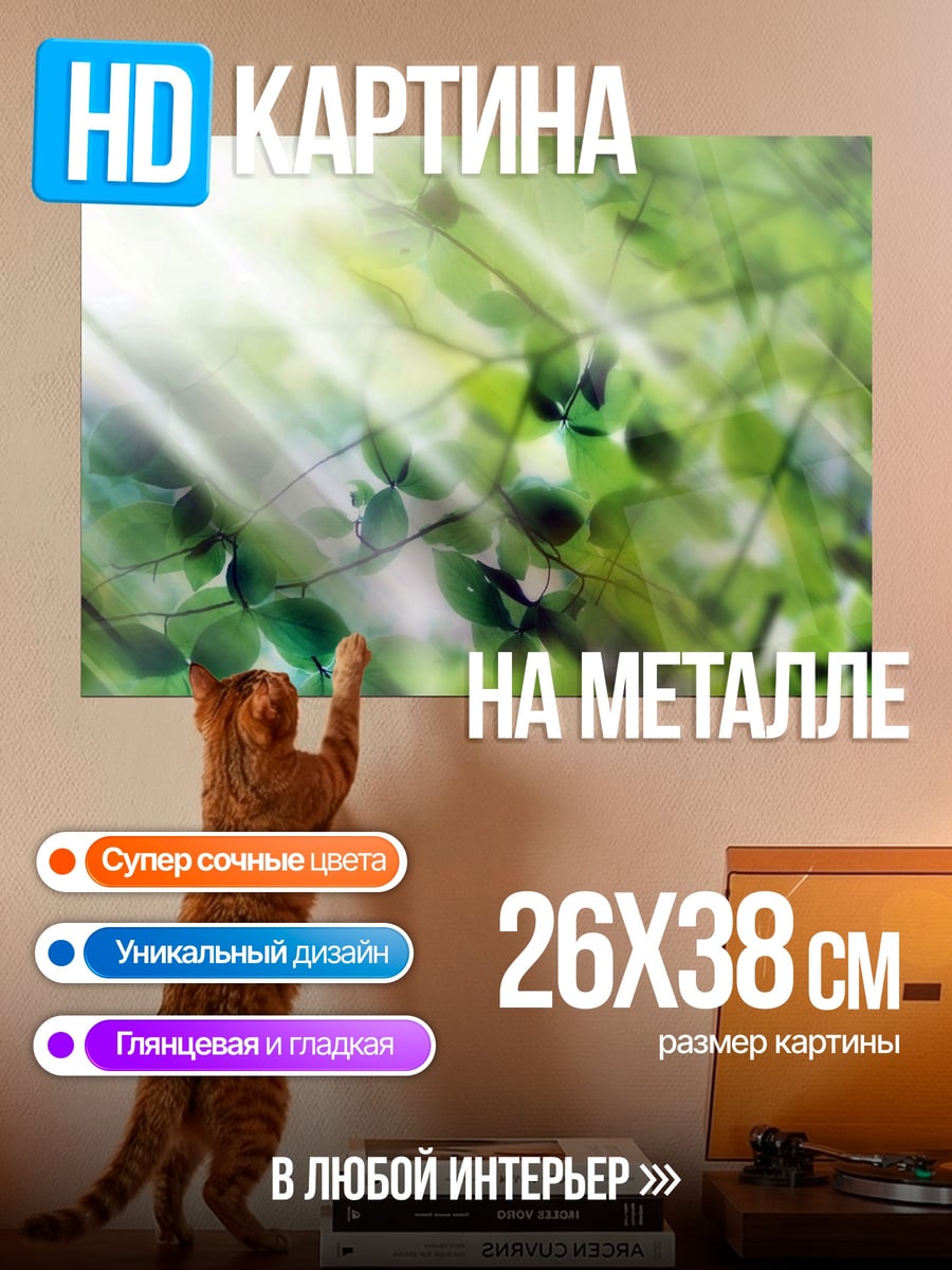 Картина на металле Солнечные лучи в листве