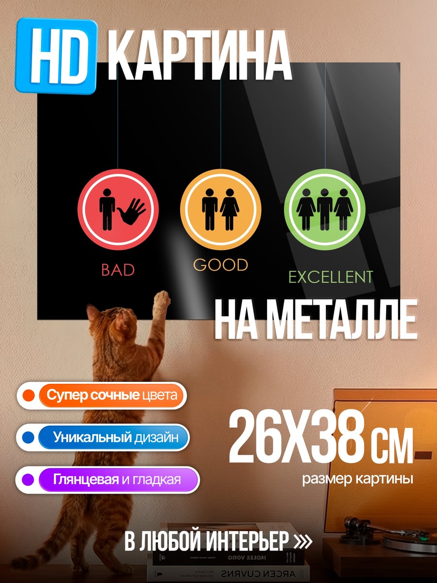 Картина на металле Плохо хорошо отлично