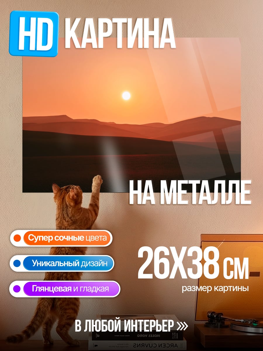 Картина на металле Закат в пустыне