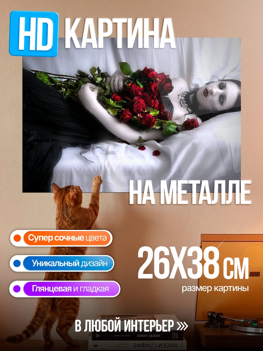 Картина на металле Девушка с розами
