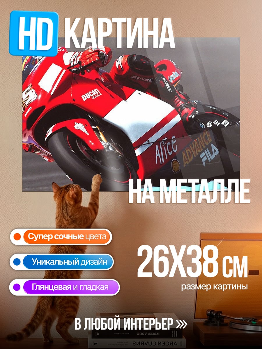 Картина на металле мотогонщик ducati