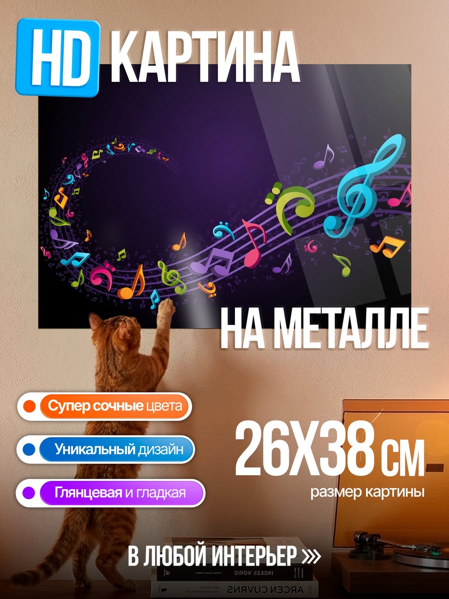 Картина на металле Цветные ноты