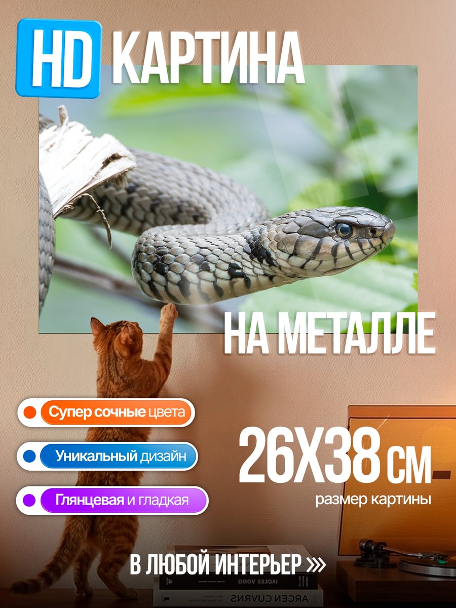 Картина на металле Змея на ветке