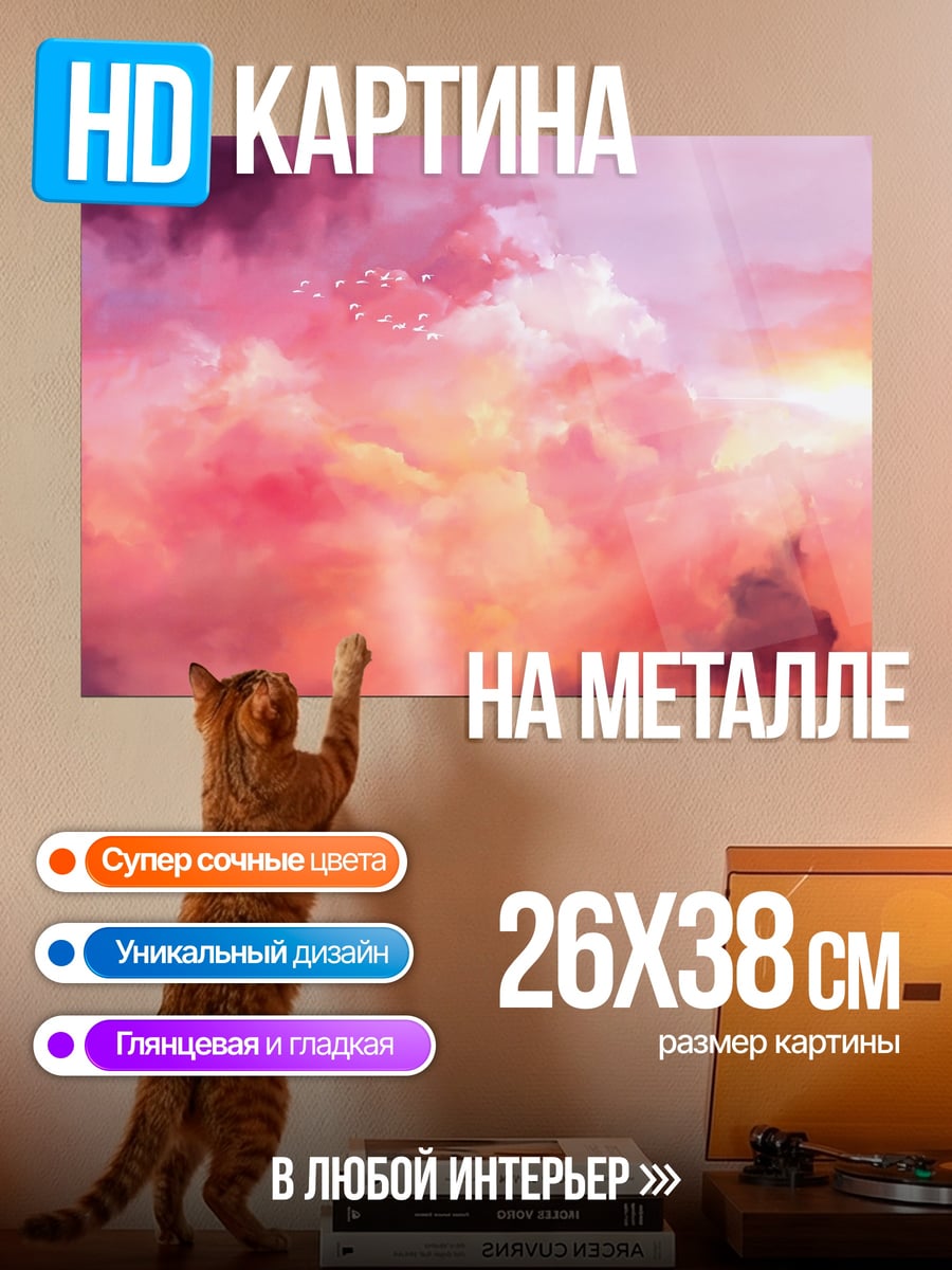 Картина на металле розовые облака