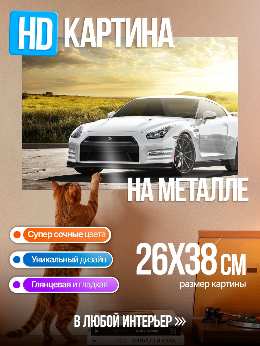 Картина на металле Белый спорткар