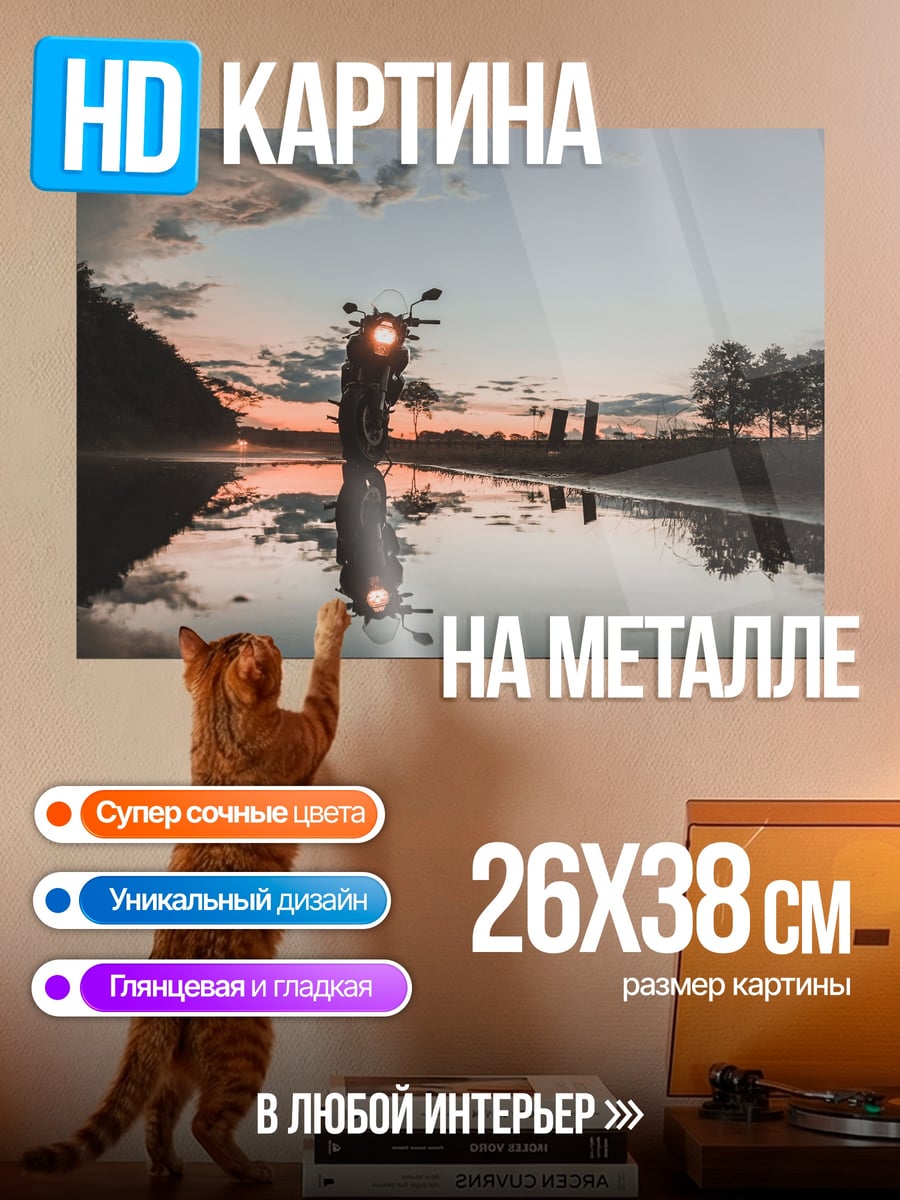 Картина на металле мотоцикл на закате
