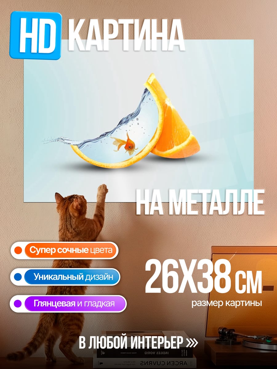 Картина на металле Рыбка в апельсине