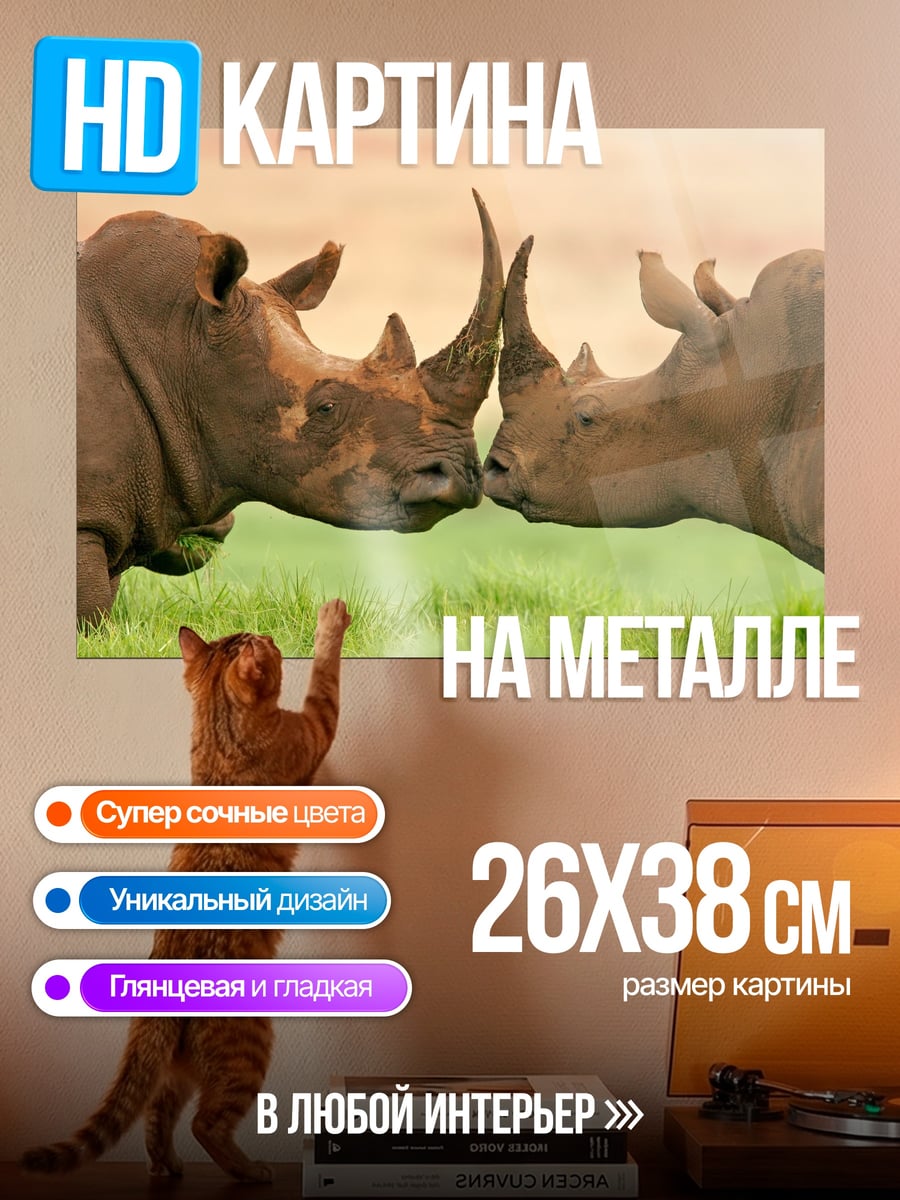 Картина на металле два носорога