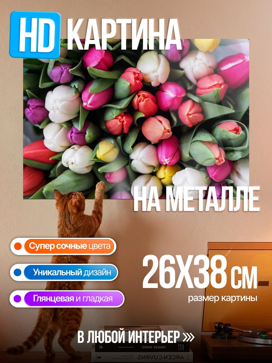 Картина на металле Букет тюльпанов