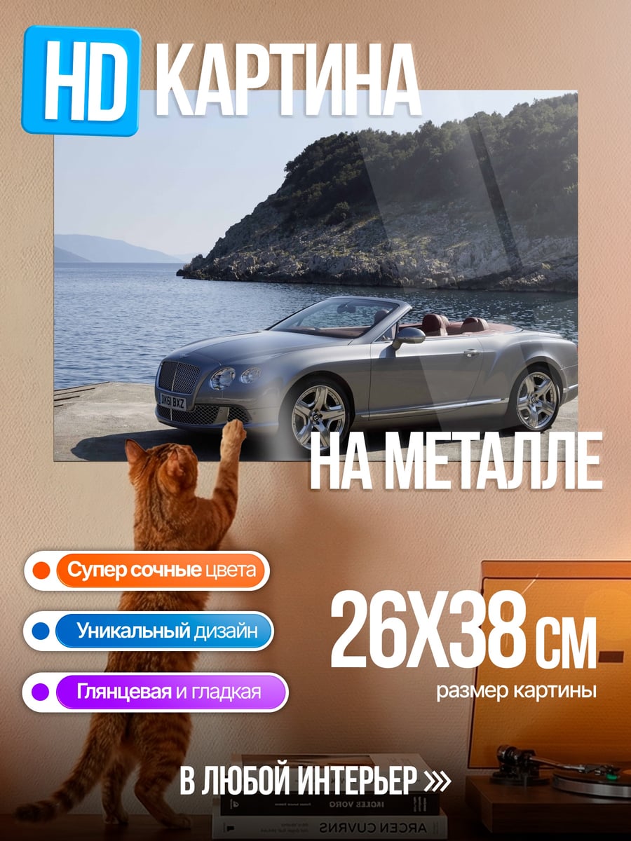Картина на металле серебристый кабриолет
