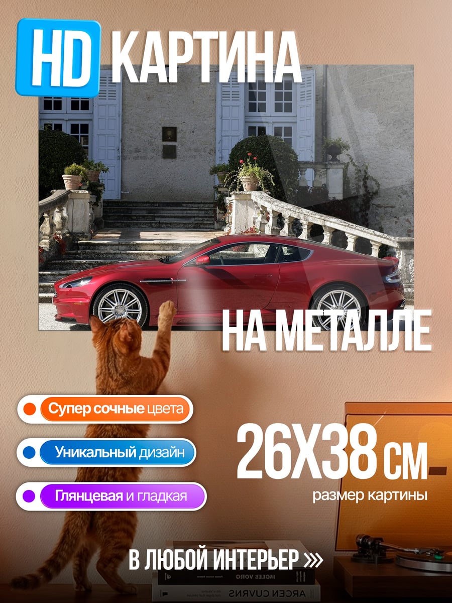 Картина на металле Красный спорткар у дома