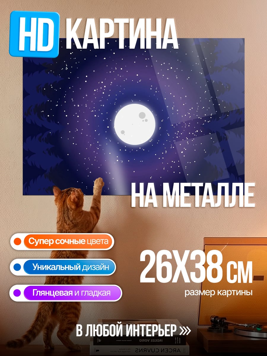 Картина на металле Ночное небо луна