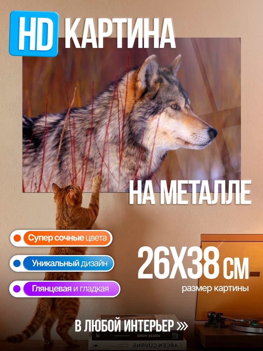 Картина на металле Волк в зарослях