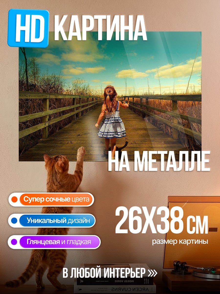 Картина на металле Девочка на мосту
