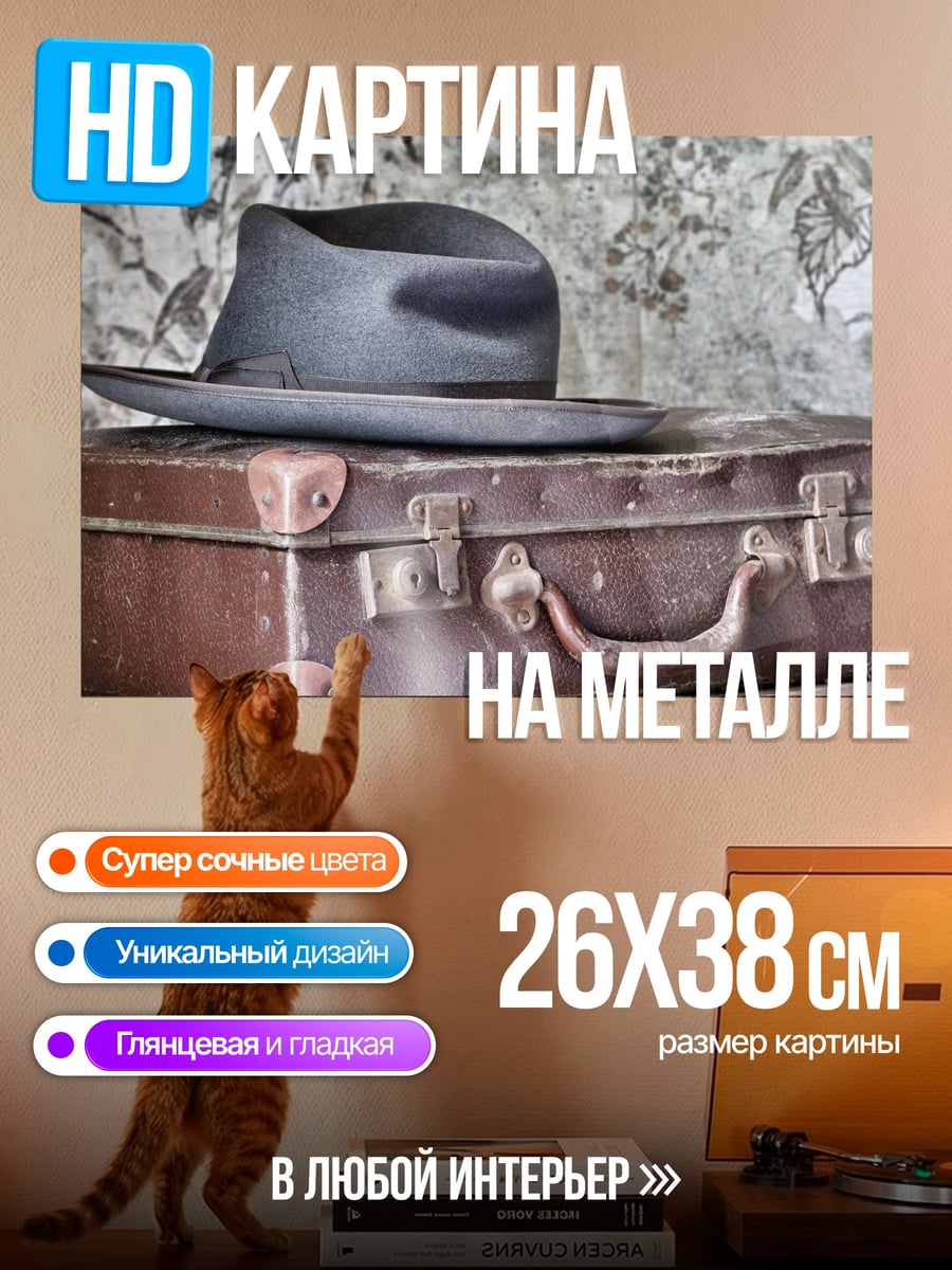 Картина на металле Шляпа и чемодан