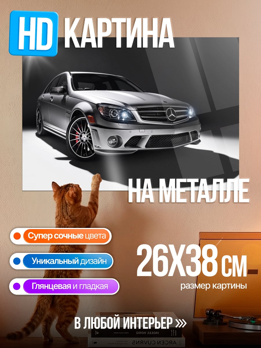 Картина на металле Серебристый Mercedes