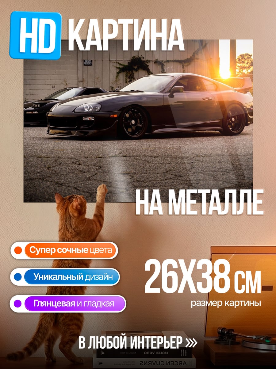 Картина на металле спортивные машины на закате