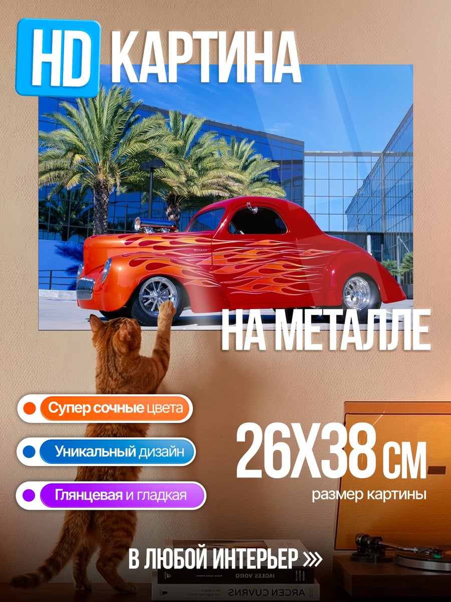Картина на металле Красное авто пламя