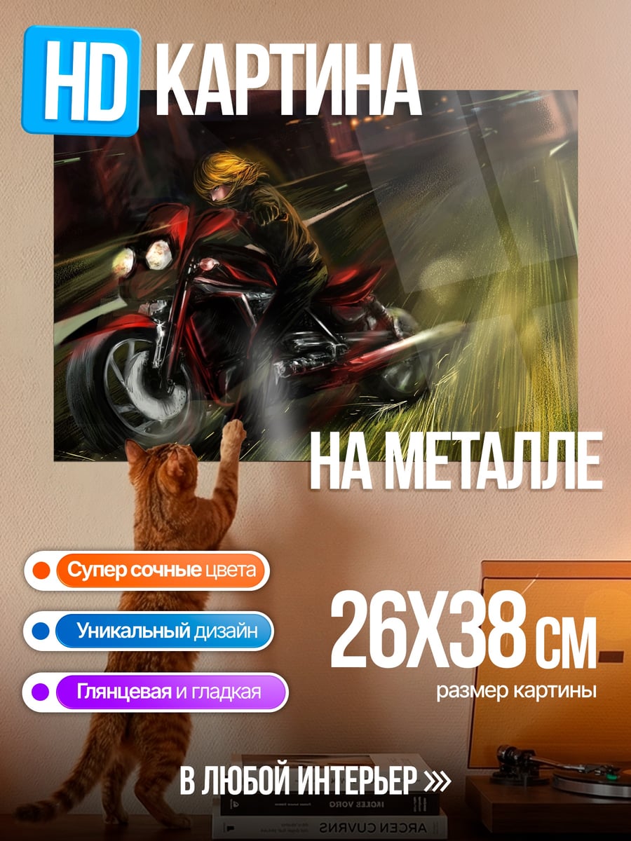 Картина на металле ночной байкер