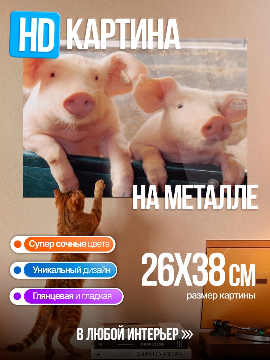 Картина на металле Два поросенка вместе