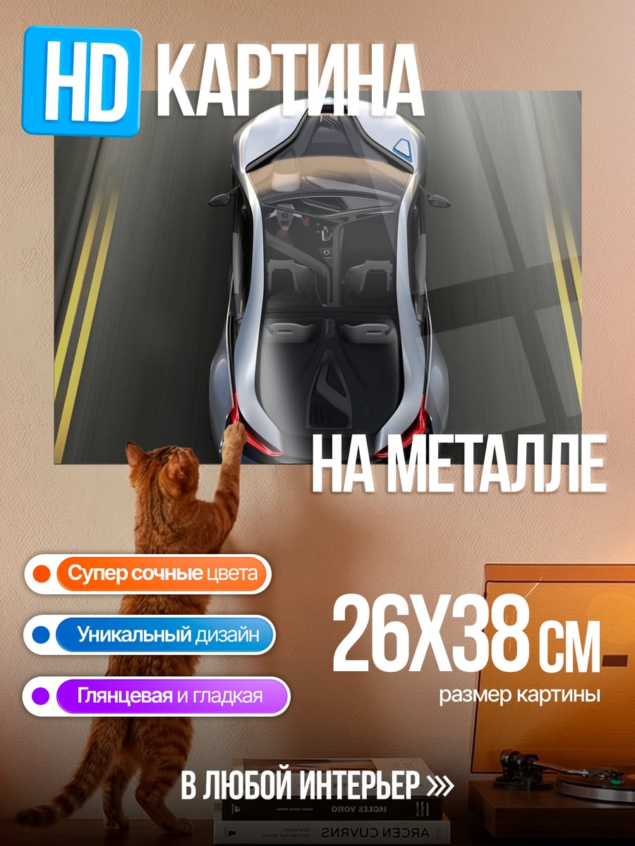 Картина на металле Серебристый спорткар
