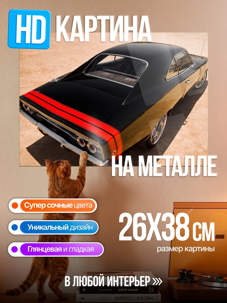Картина на металле Черный маслкар с полосами