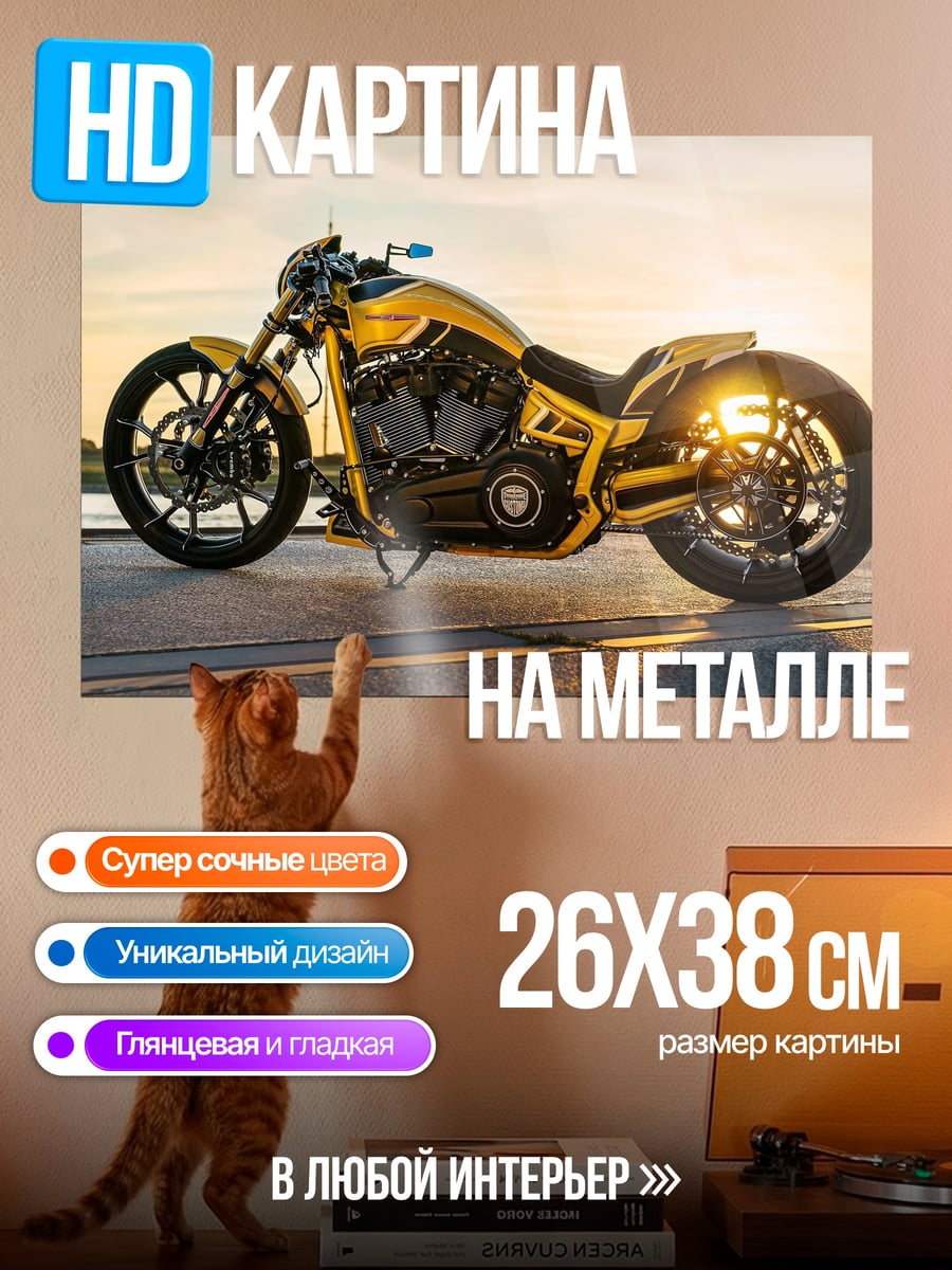 Картина на металле золотой байк