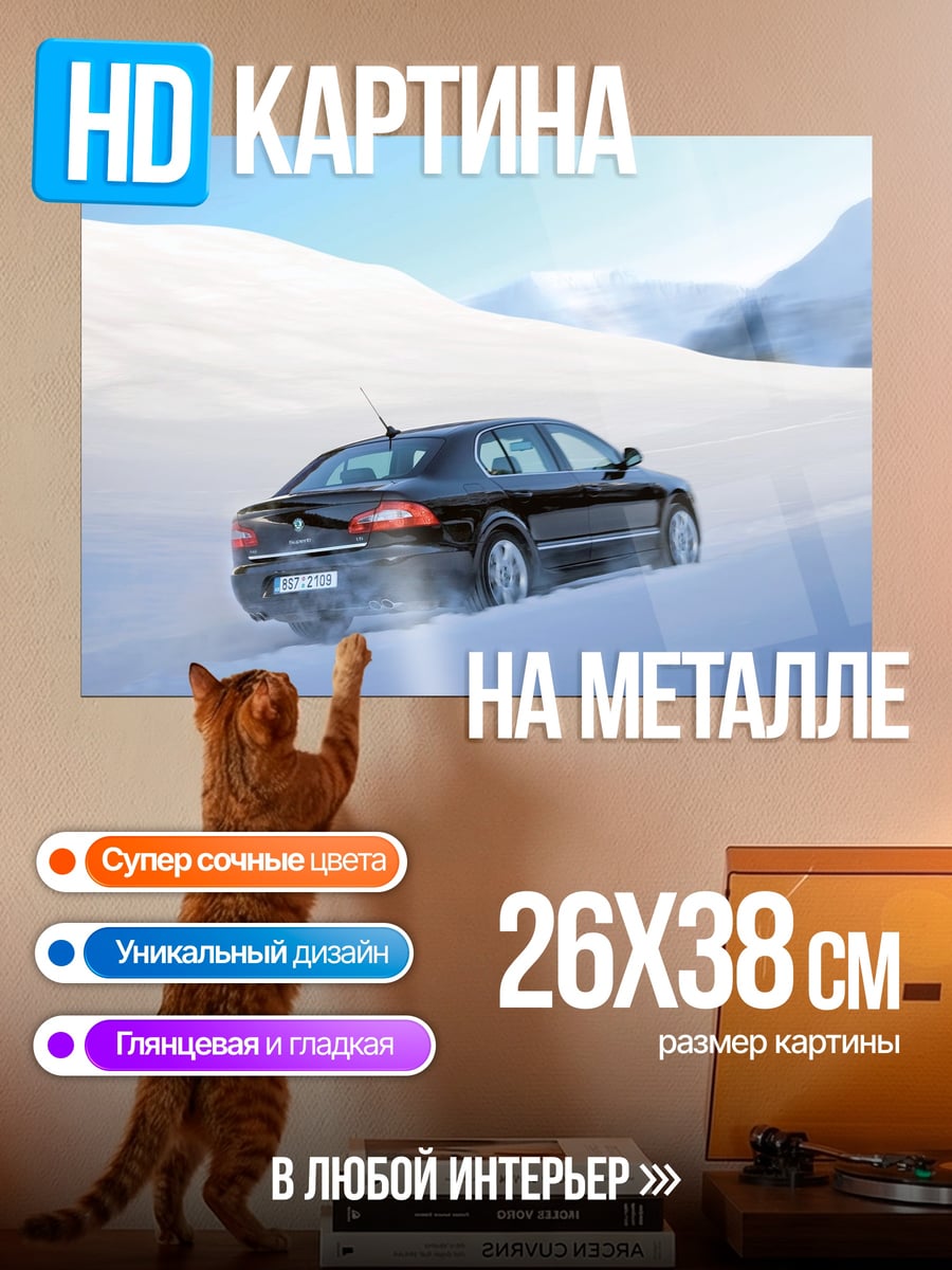 Картина на металле Автомобиль в снегу