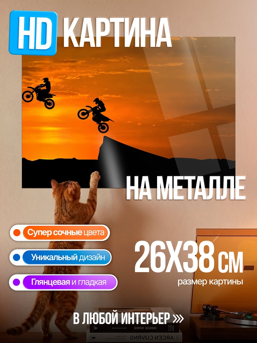 Картина на металле прыжок на мотоцикле