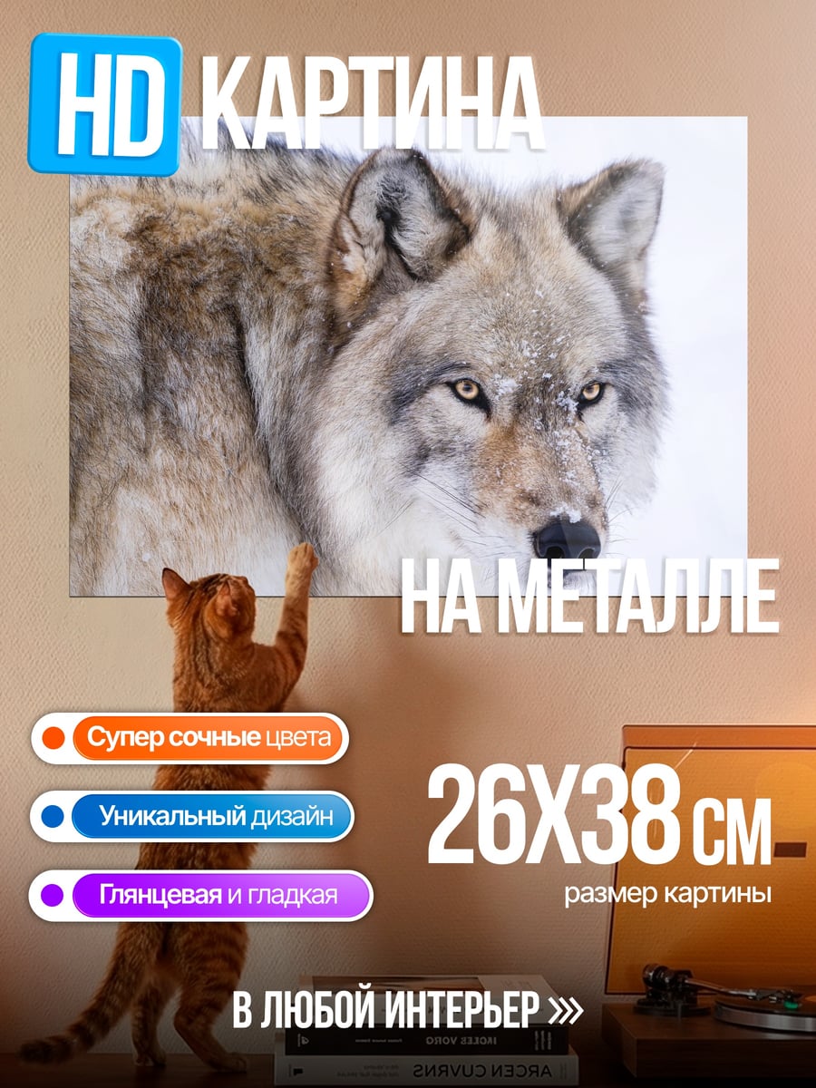 Картина на металле Волк в снегу