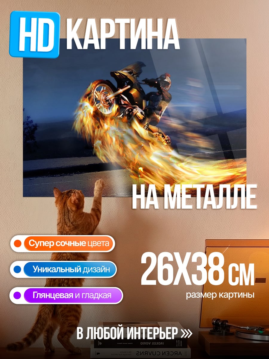 Картина на металле Призрачный гонщик на мотоцикле
