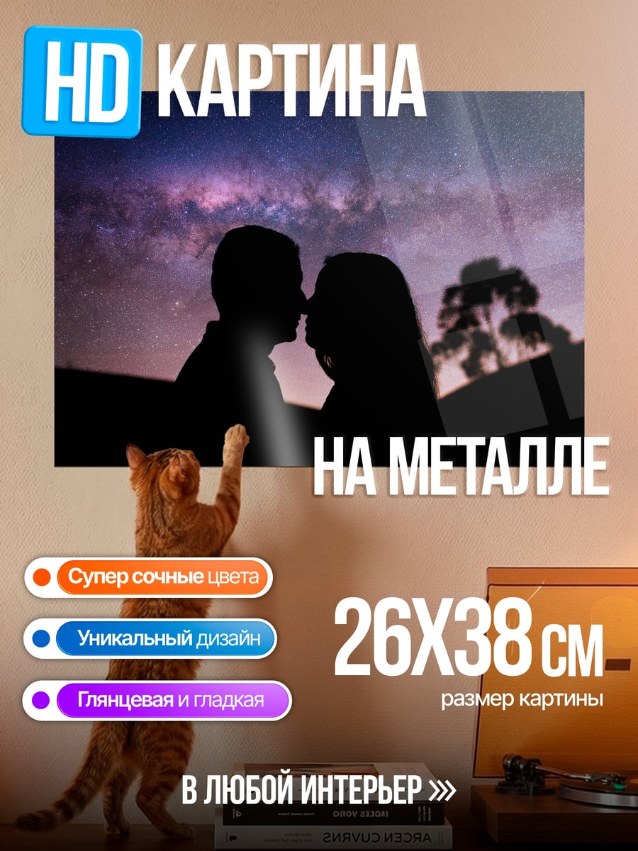 Картина на металле пара под звездами