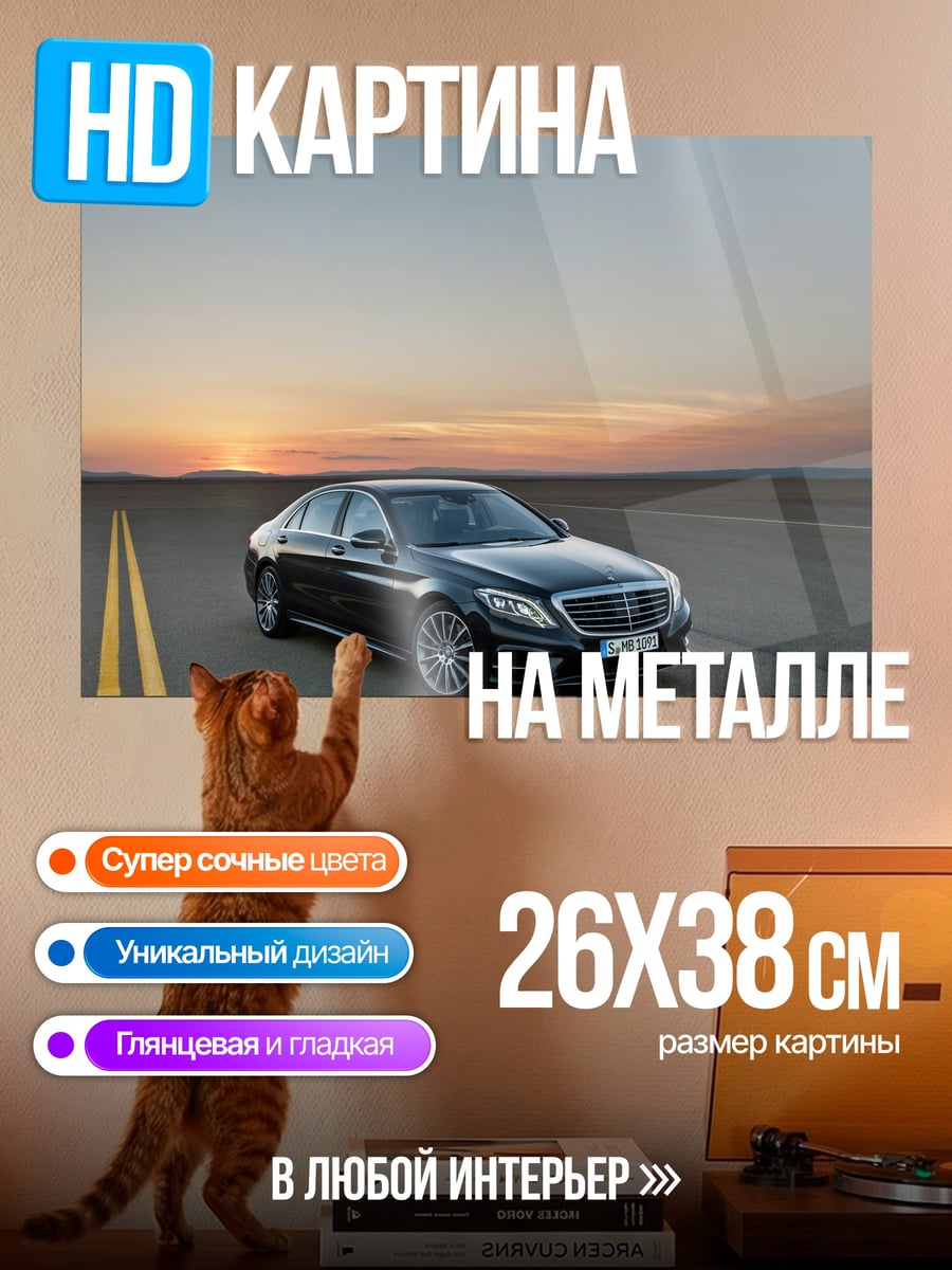 Картина на металле автомобиль закат
