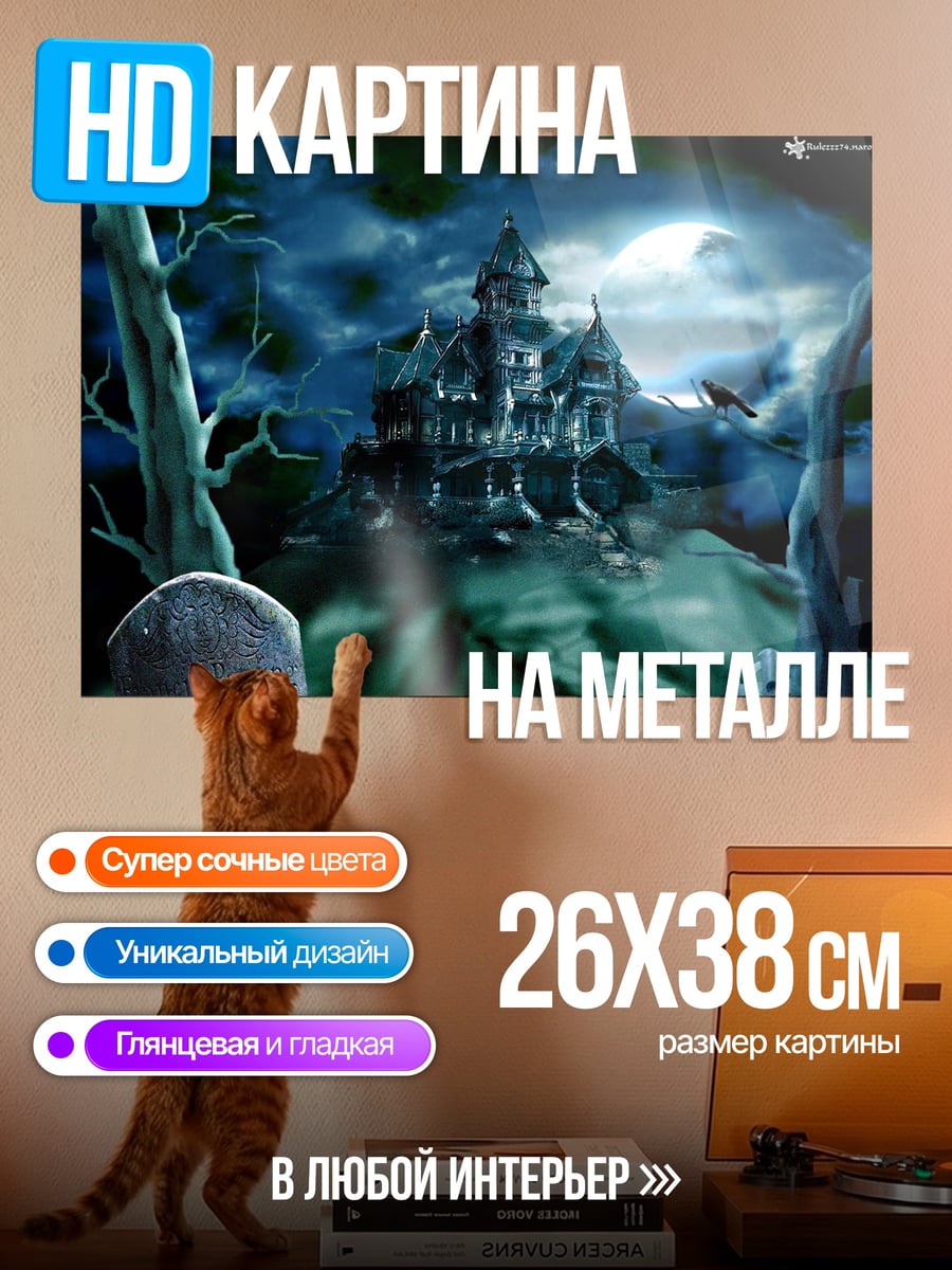 Картина на металле Заброшенный особняк ночью