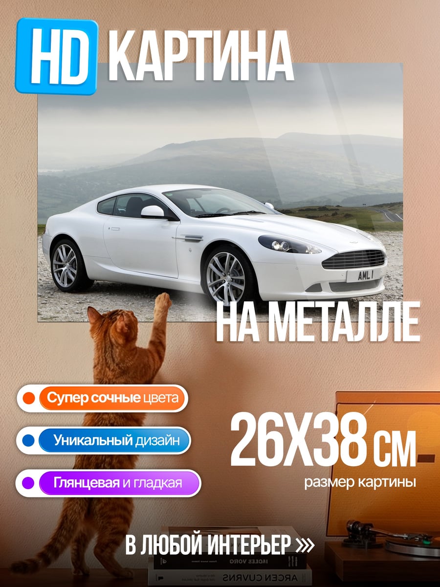 Картина на металле белый спортивный автомобиль