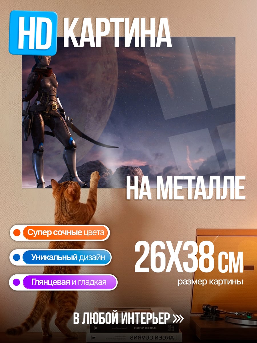 Картина на металле Девушка воин космос