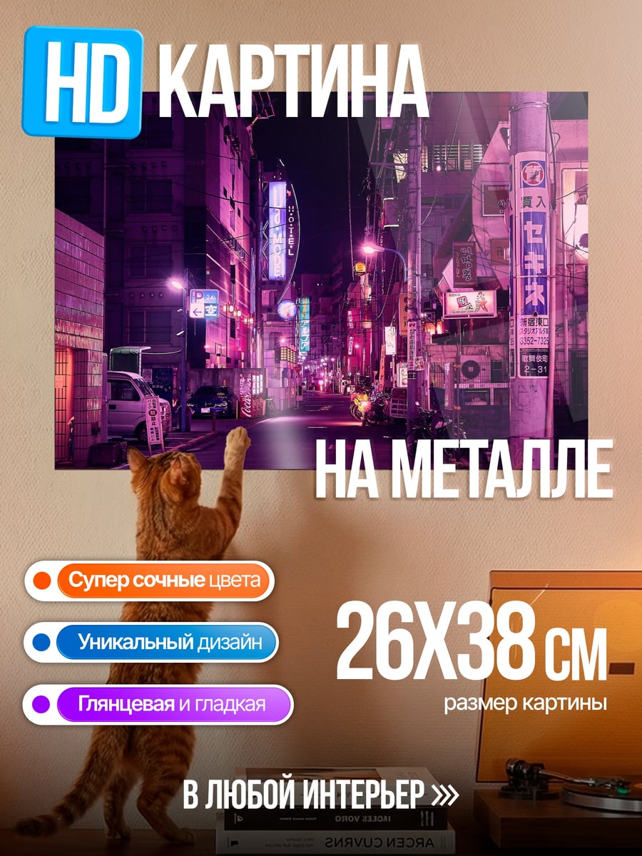 Картина на металле неоновый Токио